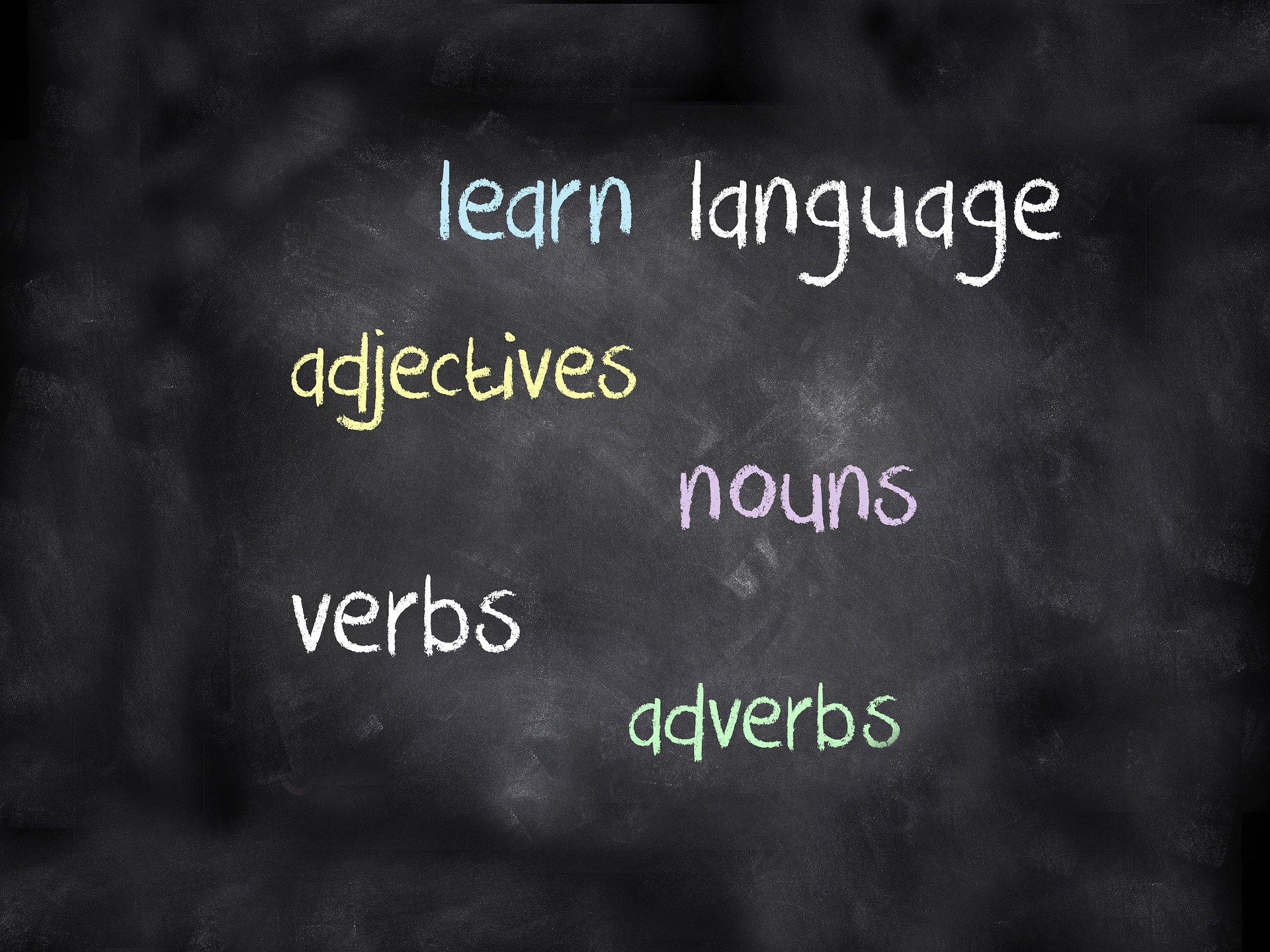 Blackboard  , learn  language adjectives nouns verbs adverbs 
